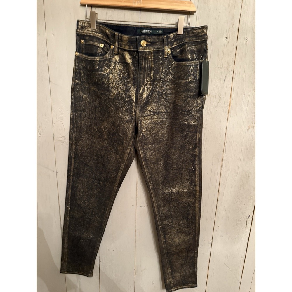 Lauren by Ralph Lauren Women Ankle Straight Jeans 12 Indigo Gold Wash New